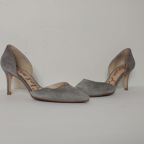 Sam Edelman Suede Delilah d'Orsay Pump Leather Pointed Toe Heel Grey - Picture 4 of 8